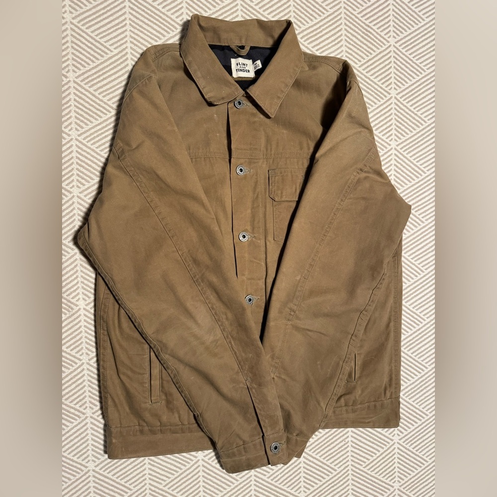 Flint and Tinder Flannel-lined Waxed Trucker Jacket in Field Tan